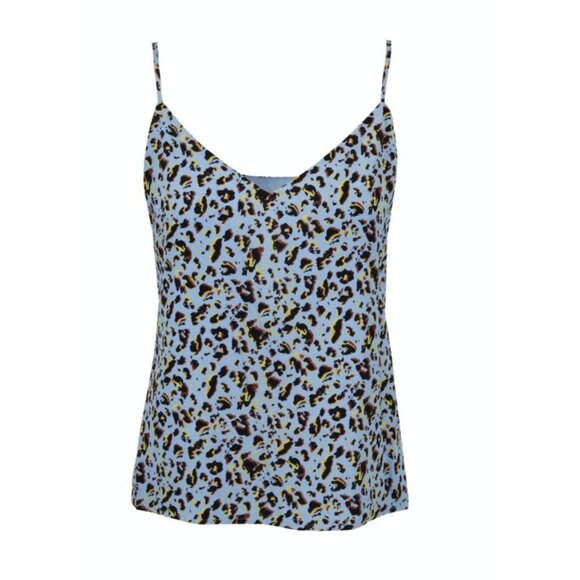 L'AGENCE Jane Sky Blue Leopard Print Silk Cami Tank Top Size Small - Picture 1 of 3